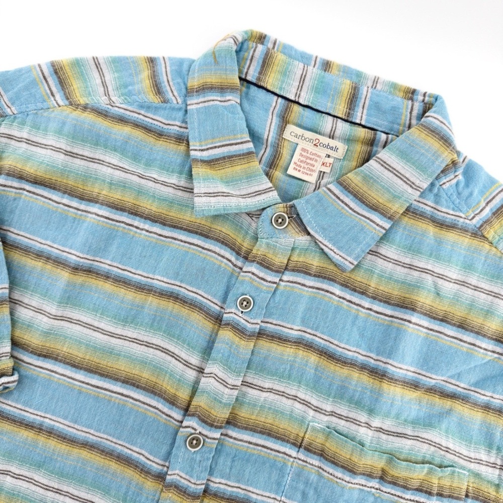 Carbon2Cobalt Shirt Mens XLT Blue Striped Cotton Pocket Short Sleeve Casual